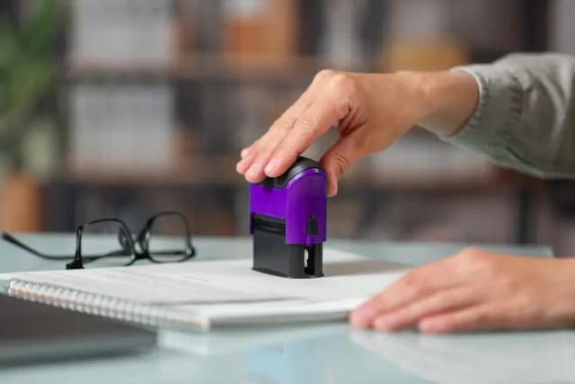 Officiële blauwe stempel op beëdigde vertaling